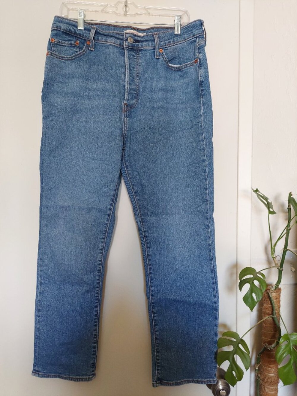 Levi's Wedgie Straight High Rise Blue Jeans W 32 L 27 Ankle Button Fly Stretch